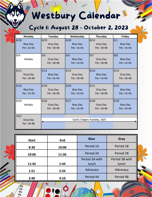 Cycle 1 Calendar